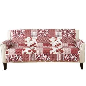 NEW Great Bay Home Patchwork Scalloped Sofa Cover – Burgundy, 75”x118”